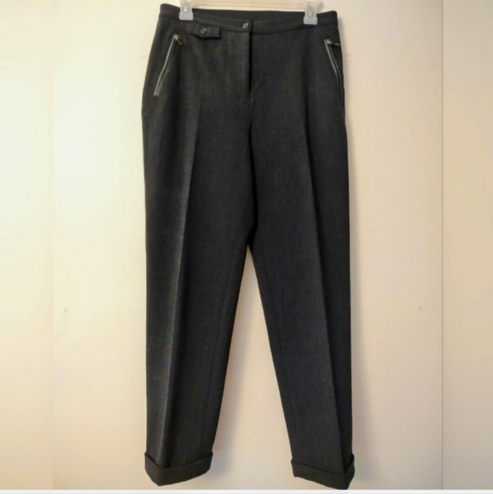Lauren Ralph Lauren Dress Pants Women's 10P Gray Wool Pleated Cuffed High Waist